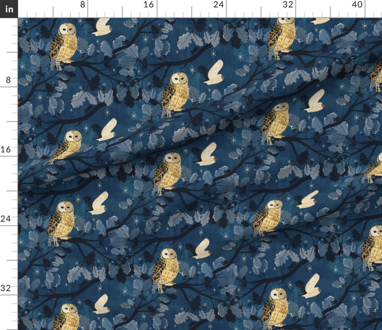 Room Blue Birds Woodland Owl Night Navy Mouse Custom Printed Fabric by Spoonflower Various Fabrics by the Yard or Fat Quarter